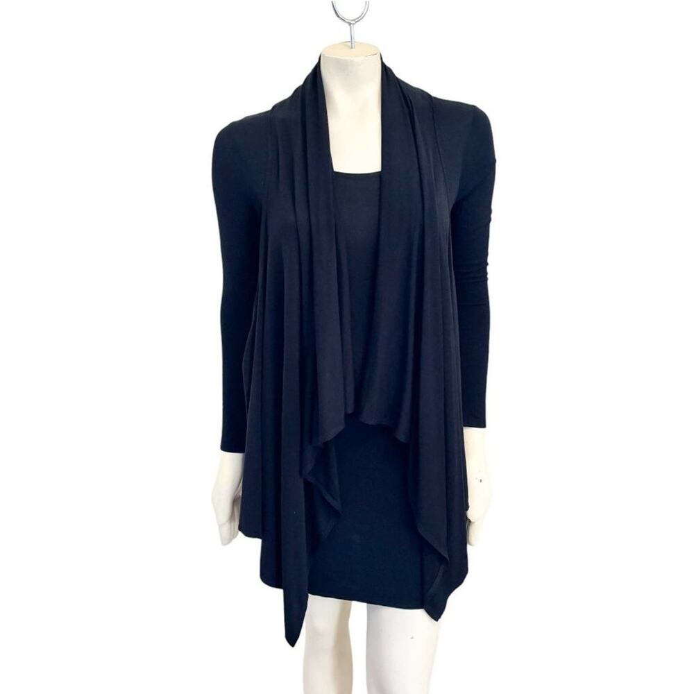 DAINTY HOOLIGAN Draped Front Long Sleeve Fitted Jersey Knit Dress in Black SZ S